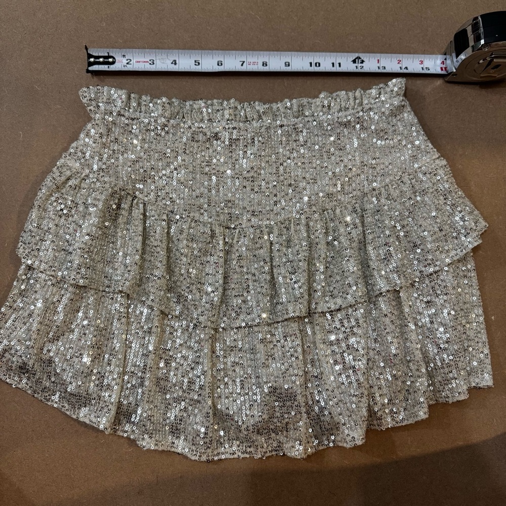 Altar'd State Silver Sequin Tiered Mini Skirt